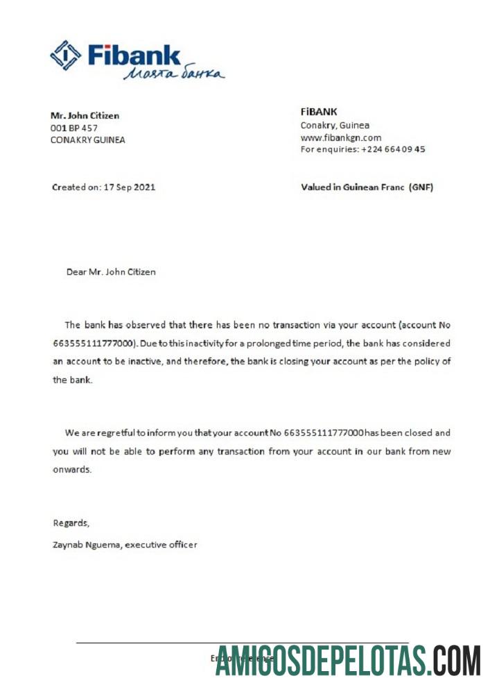 Guinea Fibank closure Referensi sampel