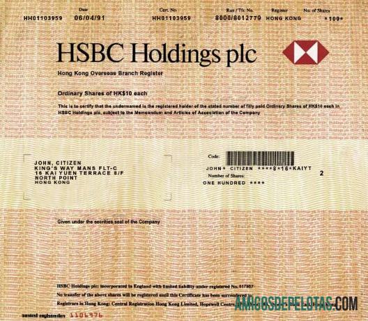 Hong Kong HSBC HOLDINGS REFERANCE sampel