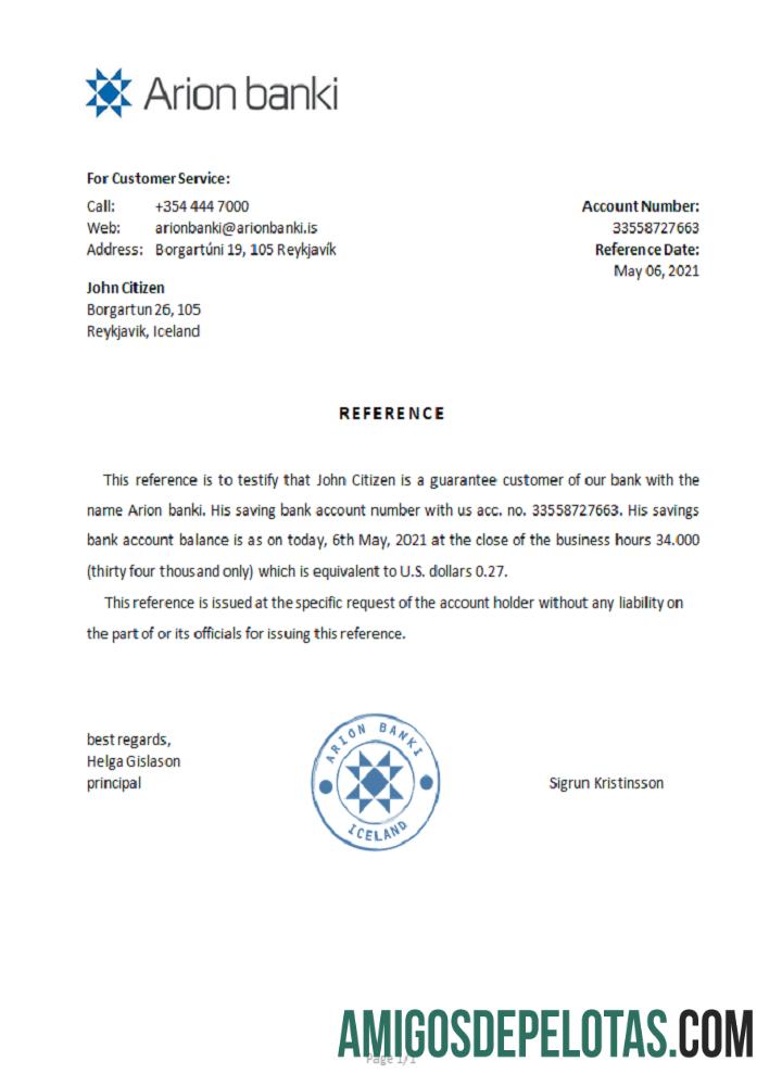 Islandia Arion bank Referensi templat