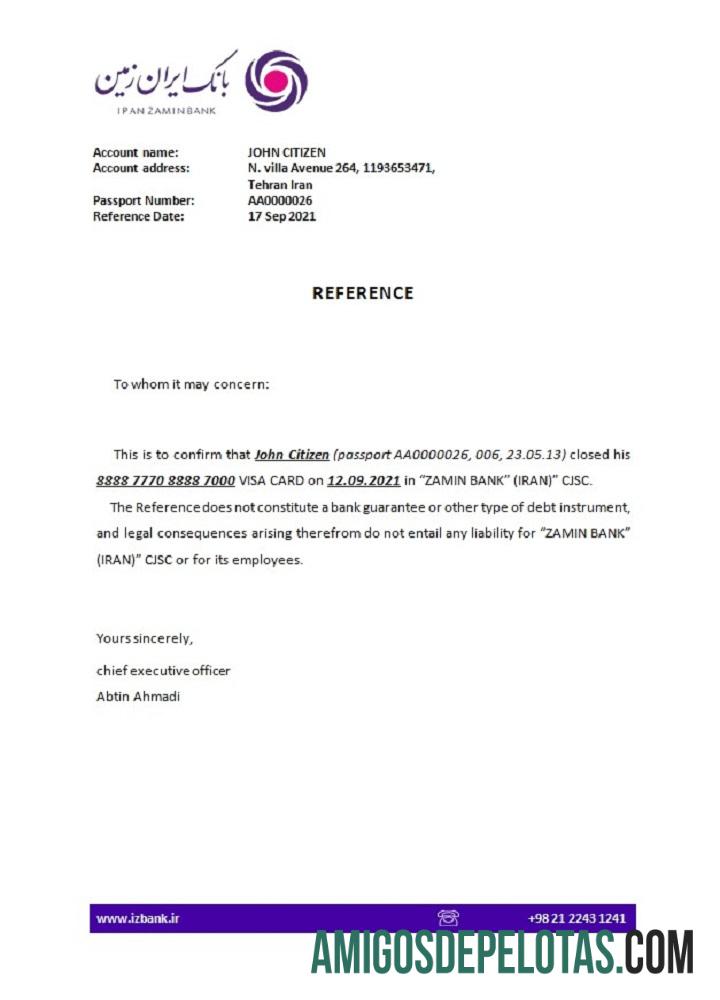 Iran Zamin bank closure Referensi sampel