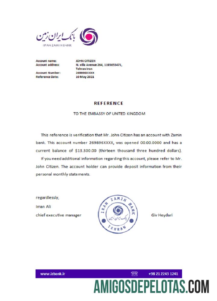 Iran Zamin bank Referensi sampel