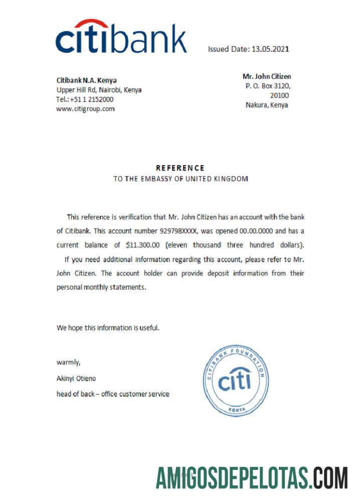 Kenya Citibank Referensi sampel