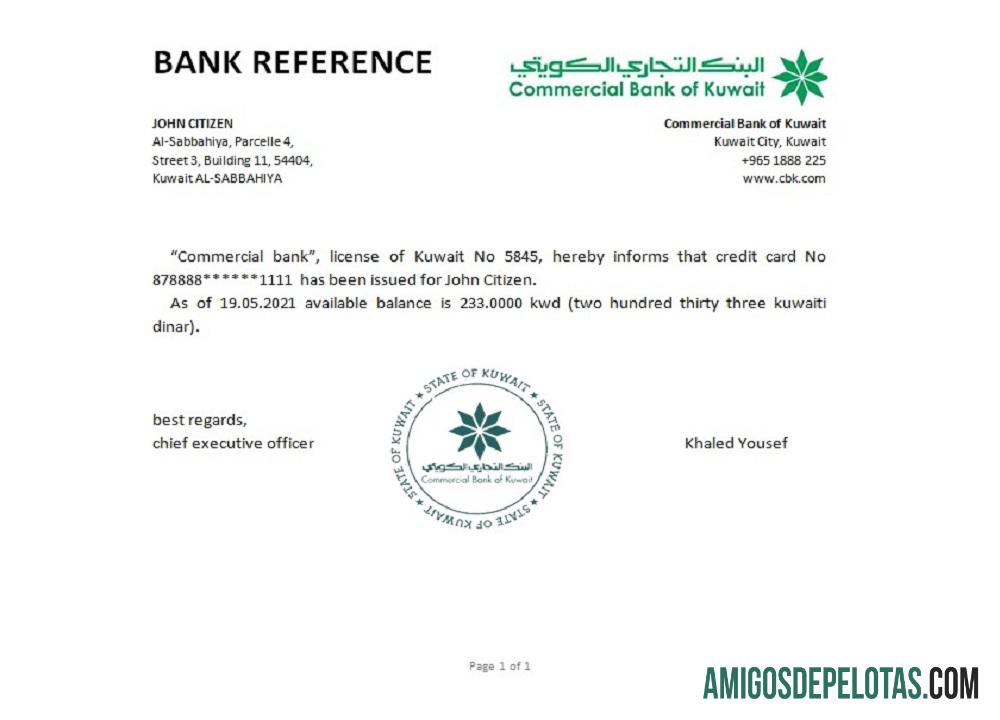 Kuwait komersial bank Referensi sampel