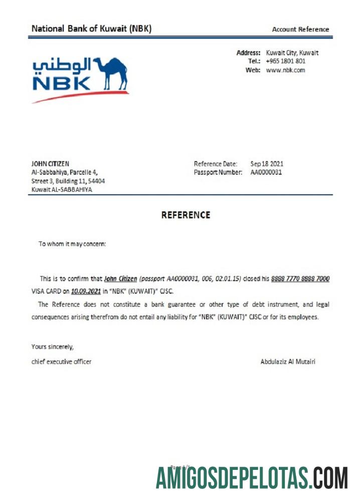 Kuwait nasional bank of Kuwait closure Referensi sampel
