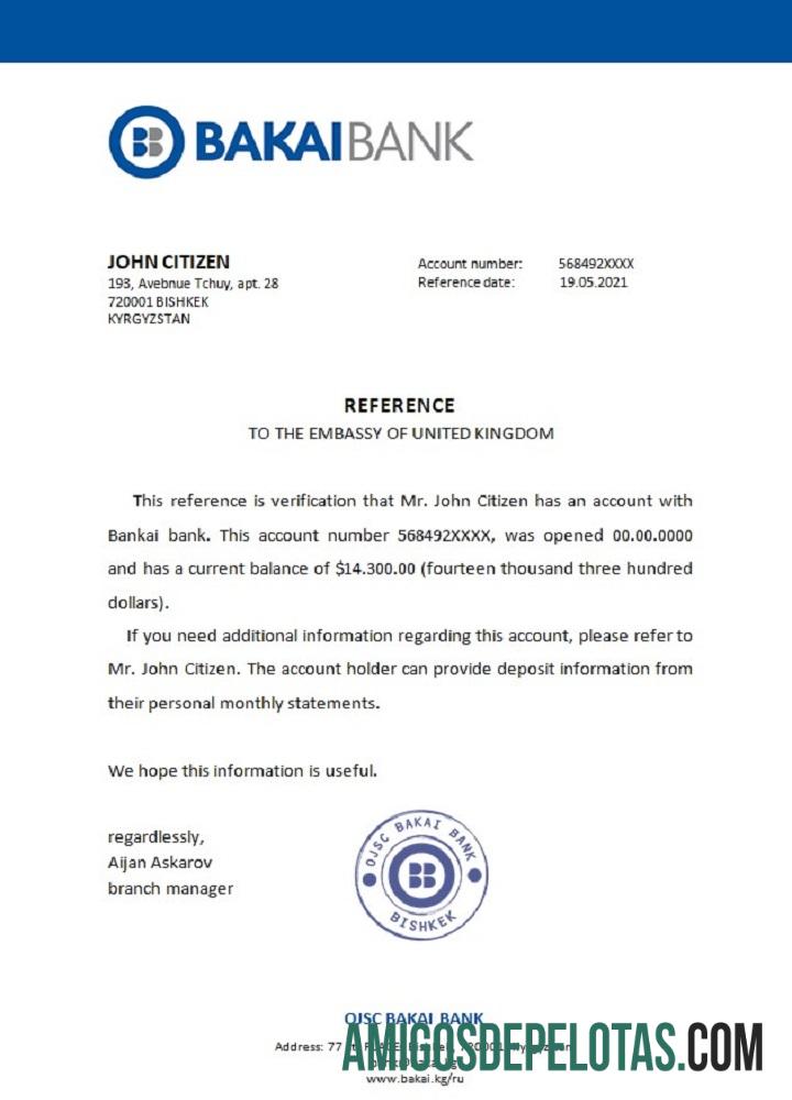 Kirgizstan OJSC Bakai bank Referensi pratinjau