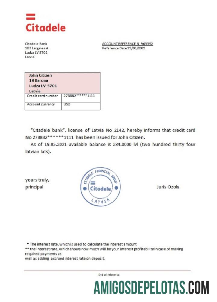 Latvia Citadele bank Referensi sampel
