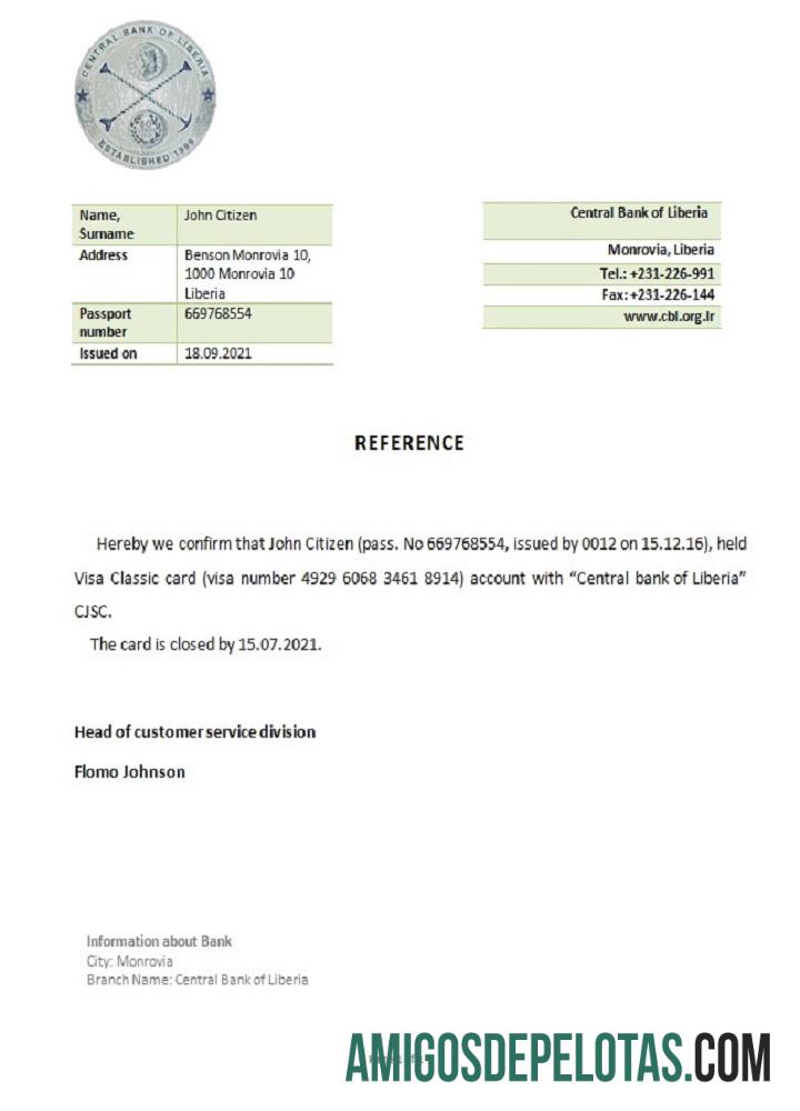 Liberia Central bank closure Referensi sampel