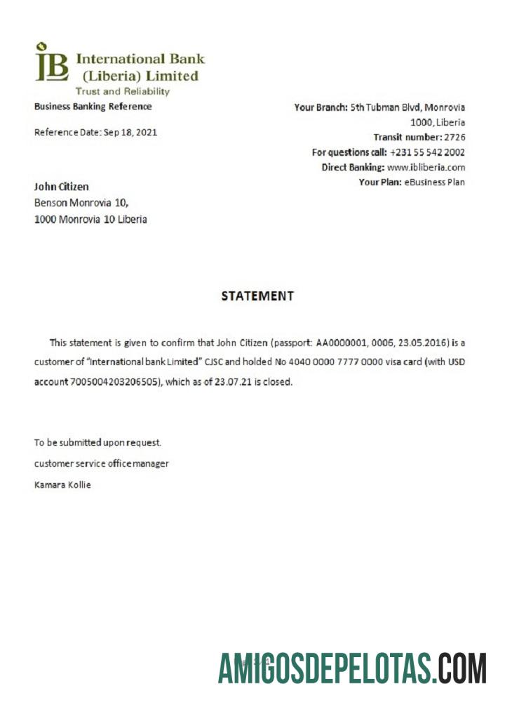 Liberia IB International bank closure Referensi makering