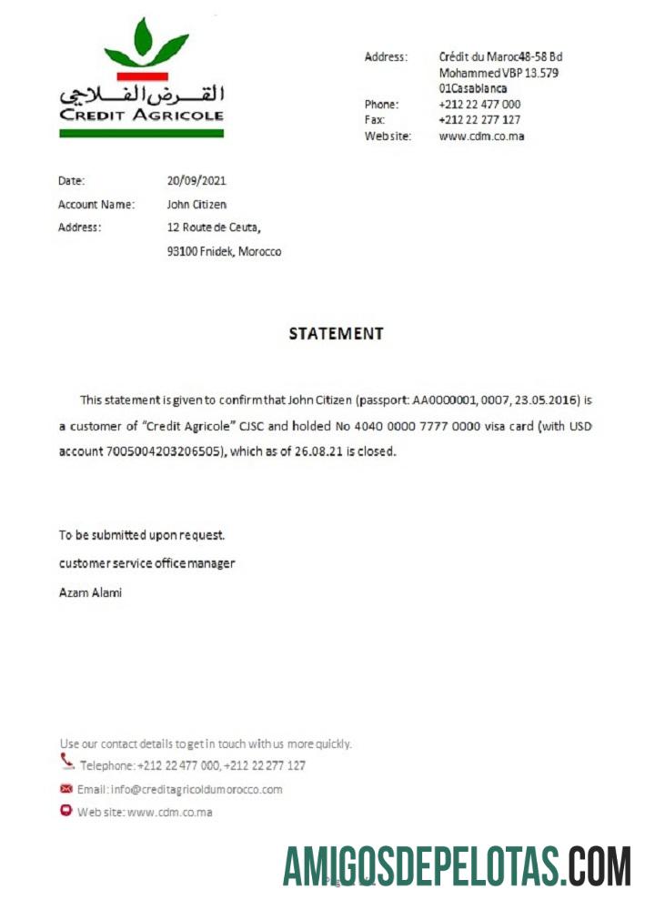 Maroko Kredit Agricole bank closure Referensi sampel