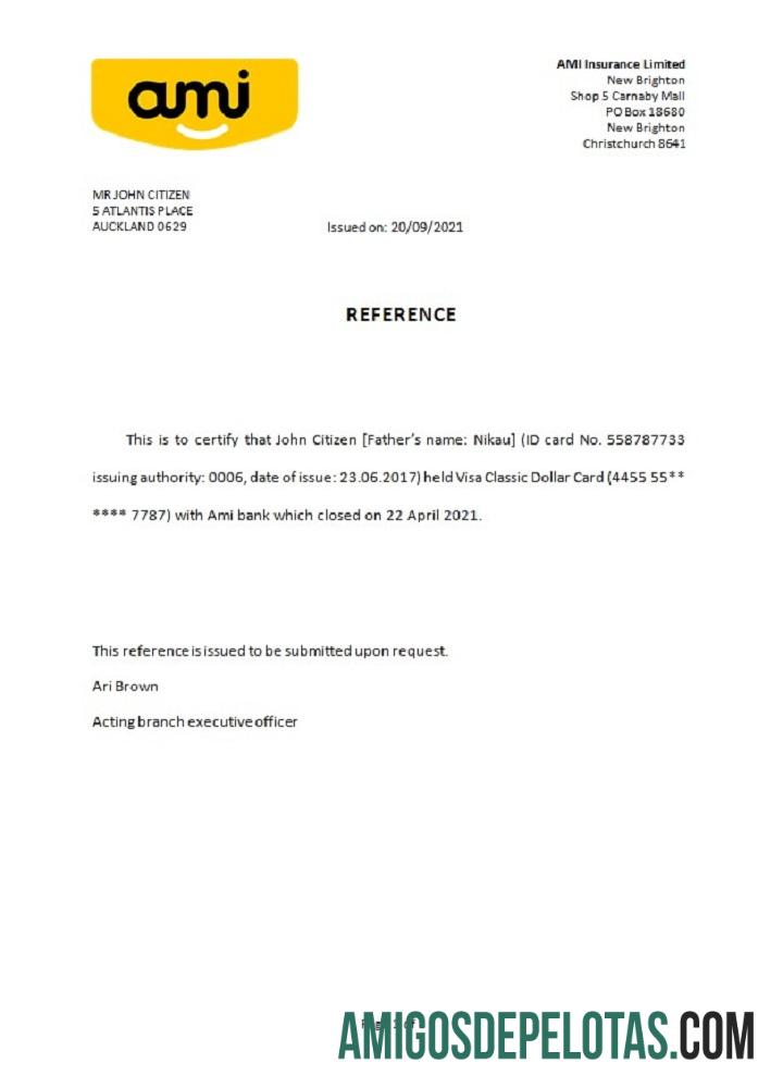 Selandia Baru Ami bank closure Referensi sampel
