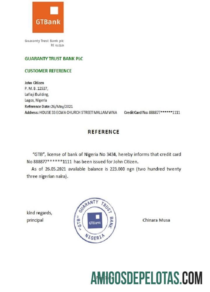 Nigeria GTBank Referensi sampel