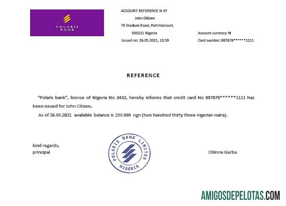 Nigeria Polaris bank Referensi sampel