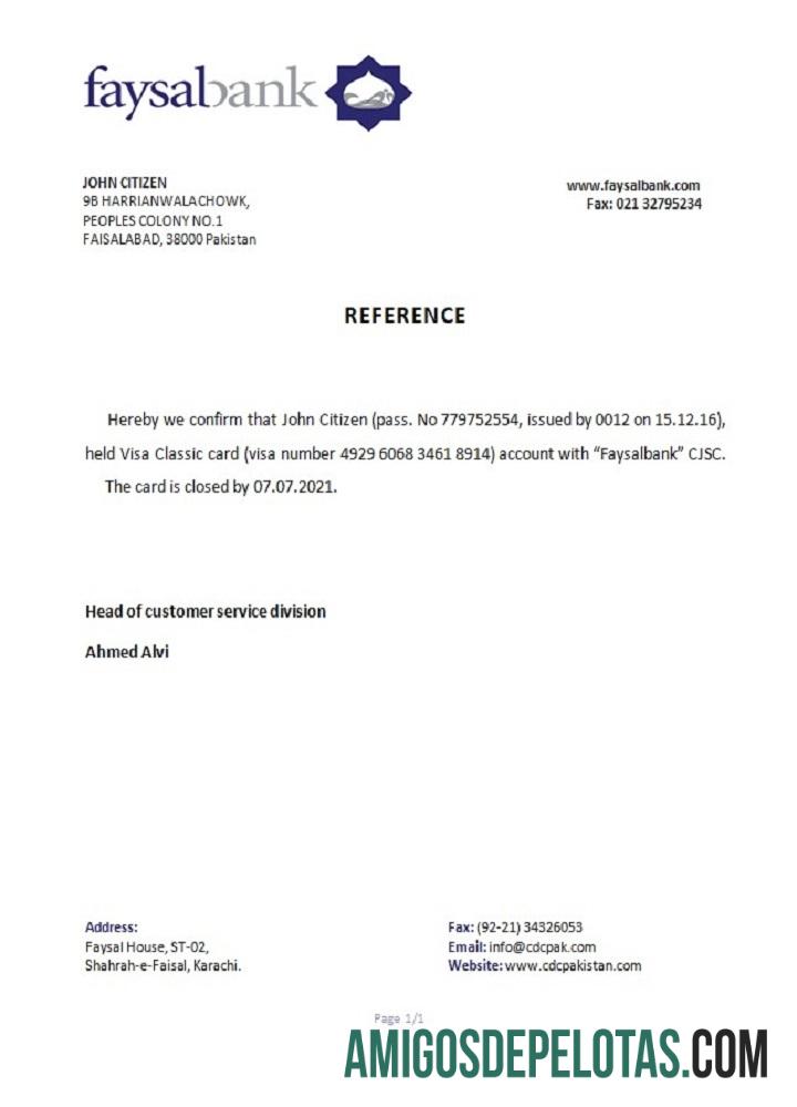 Pakistan Faysal bank closure Referensi makering