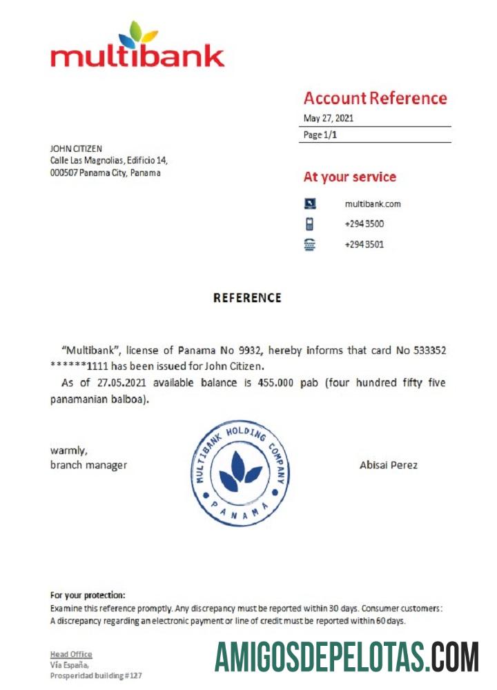 Panama Multibank Referensi sampel