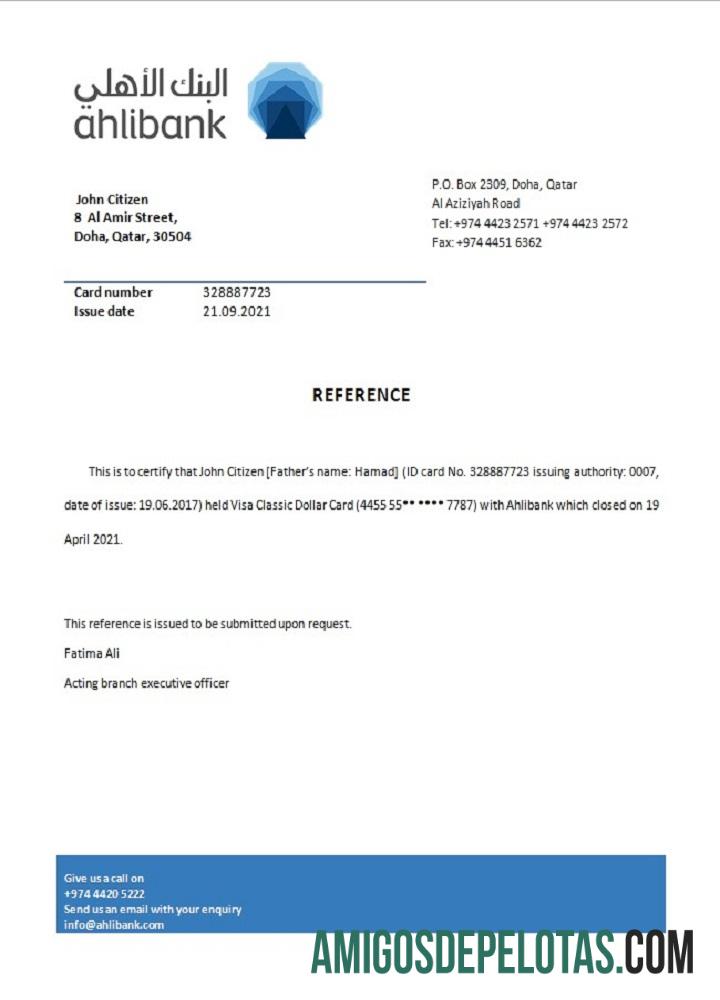Qatar Ahli bank closure Referensi templat