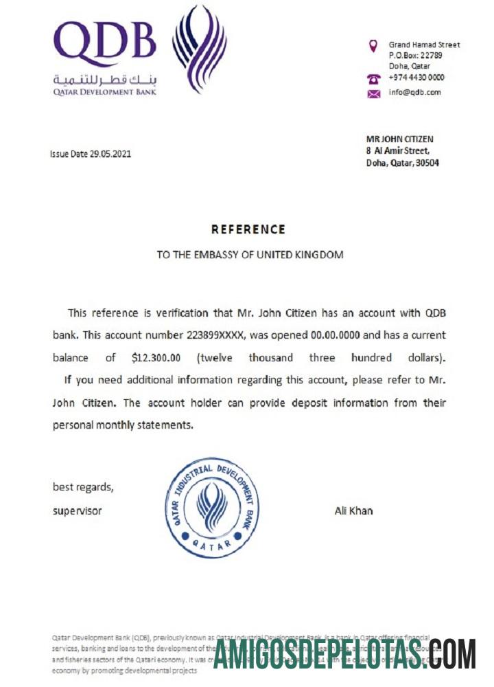 Qatar Development bank Referensi sampel