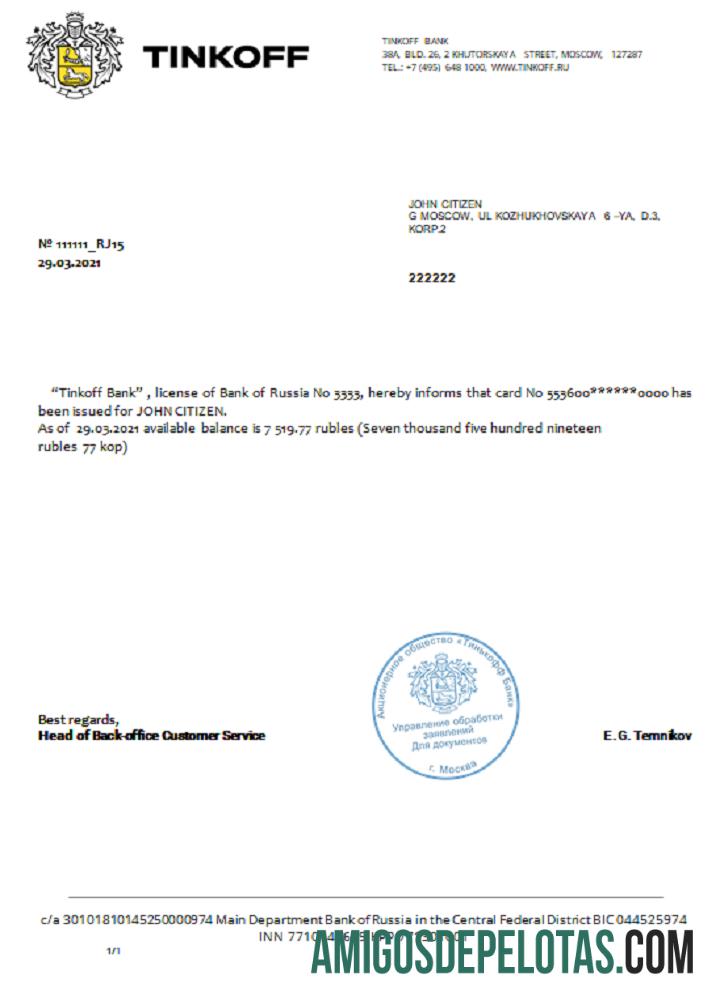 Rusia Tinkoff Referensi rubli in English sampel