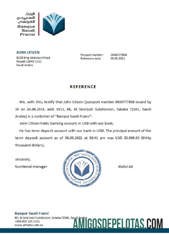 Arab Arab Saudi Banque Arab Saudi Fransi Referensi sampel