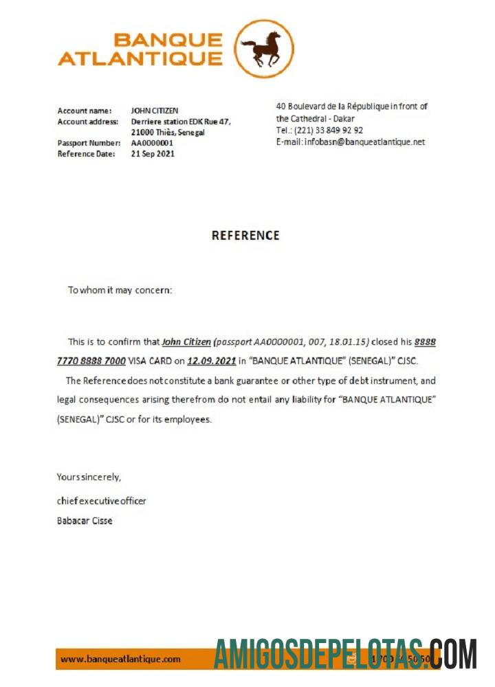 Senegal Banque Atlantique closure Referensi sampel