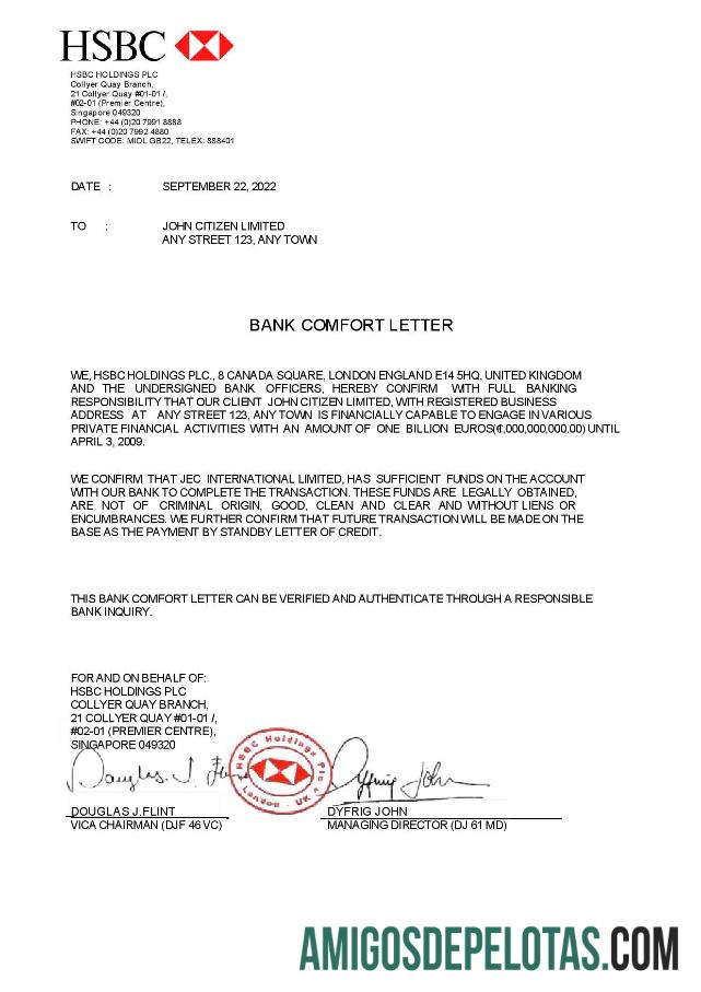 Singapura HSBC bank Referensi Surat pratinjau