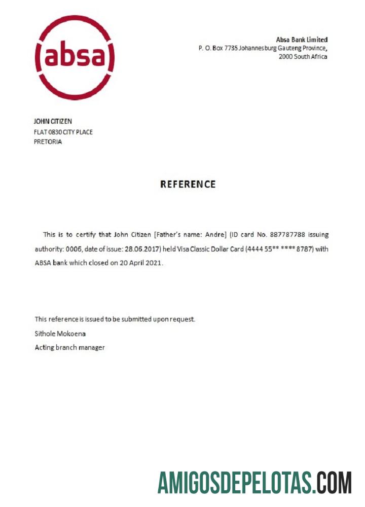 Afrika Selatan ABSA bank closure Referensi sampel