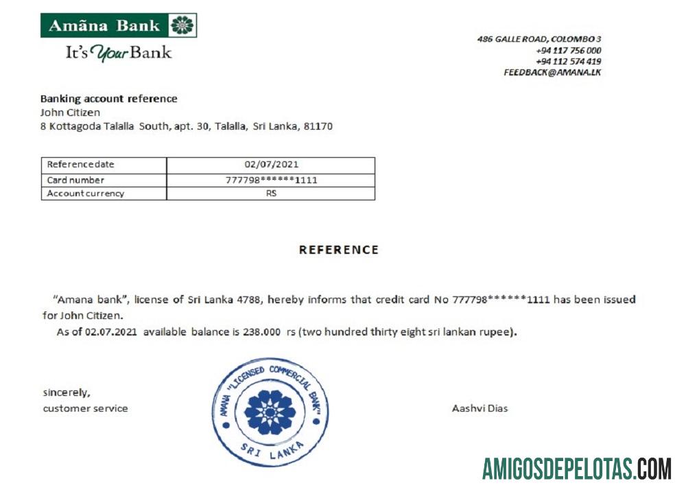 Sri Lanka Amana bank Referensi templat