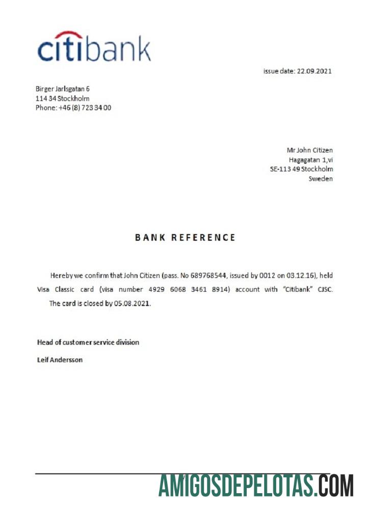 Swedia Citibank closure Referensi sampel