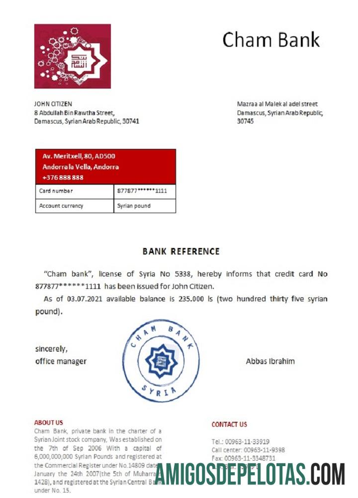 Suriah Cham bank Referensi templat