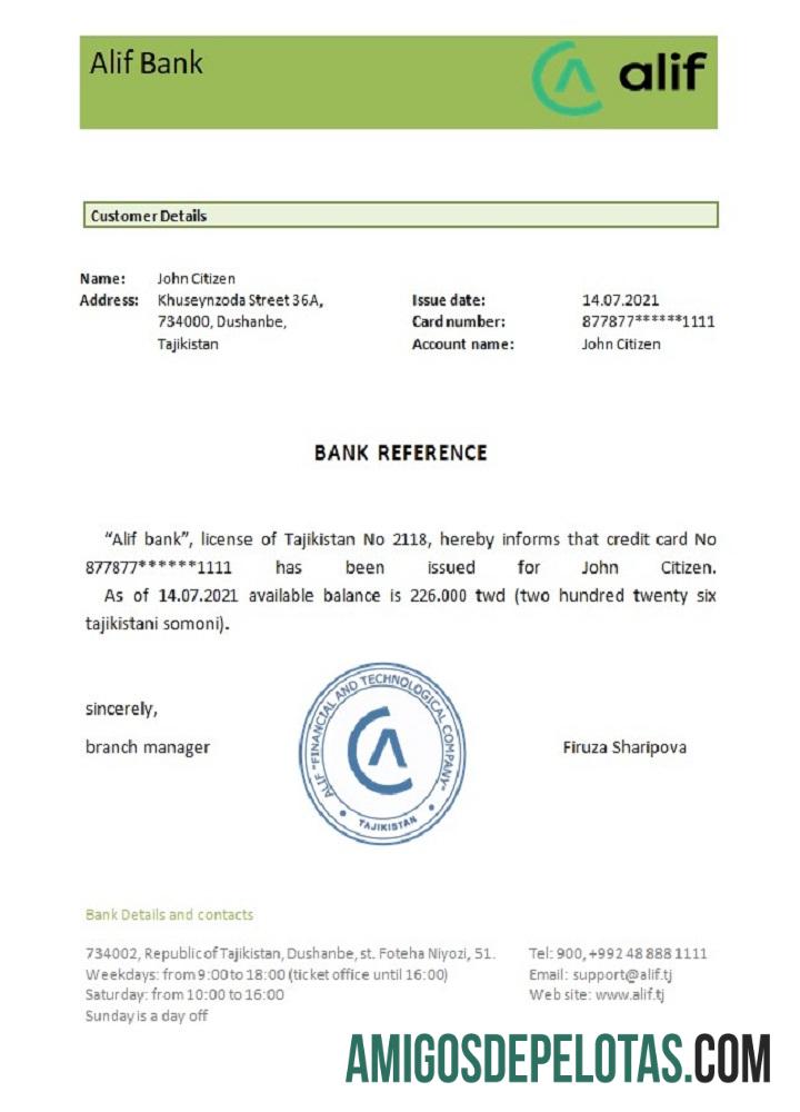Tajikistan Alif bank Referensi templat