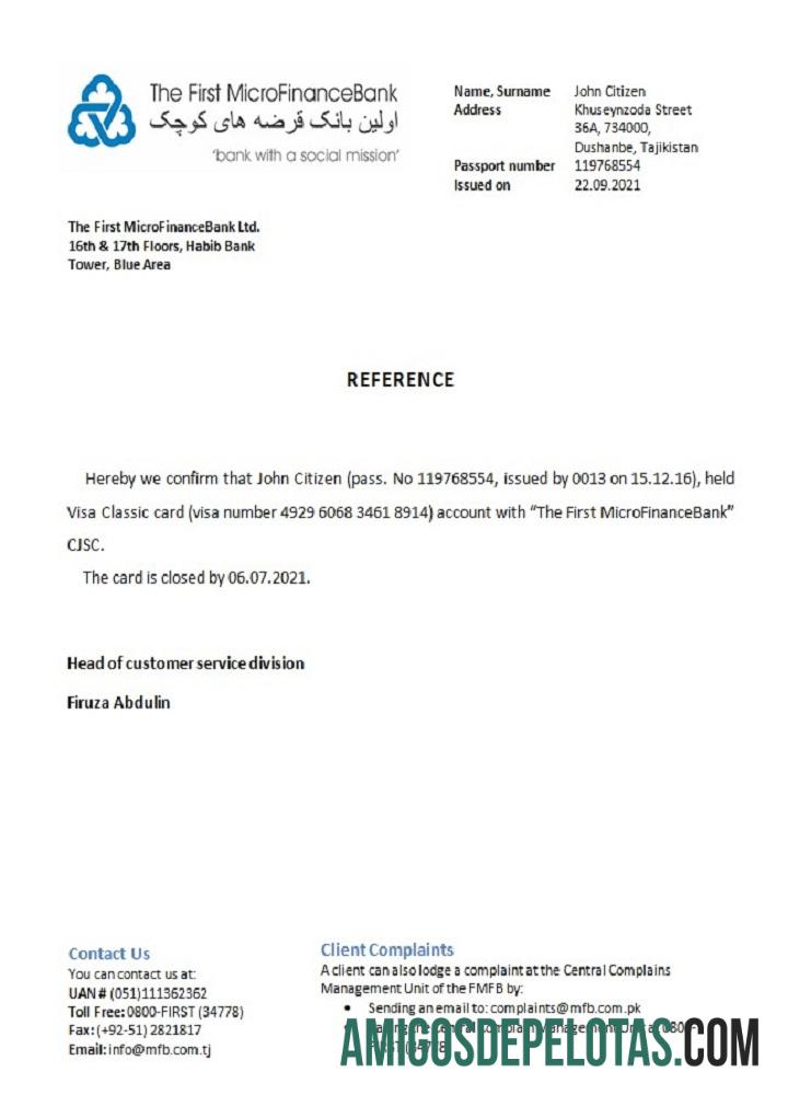 Tajikistan The First MicroFinanceBank closure Referensi makering