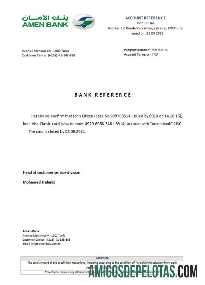 Tunisia Amen bank closure Referensi sampel