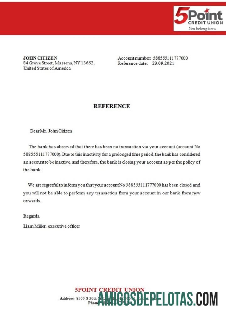 AS 5Point bank closure Referensi sampel