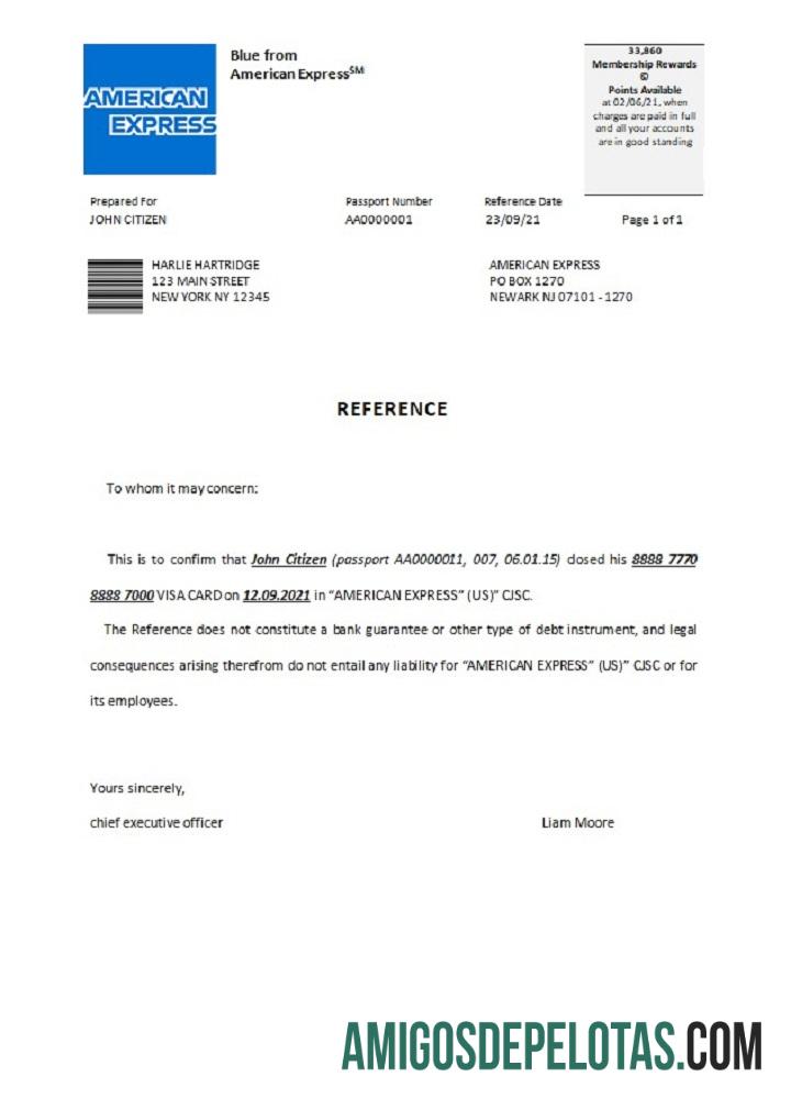 AS American Express closure Referensi sampel