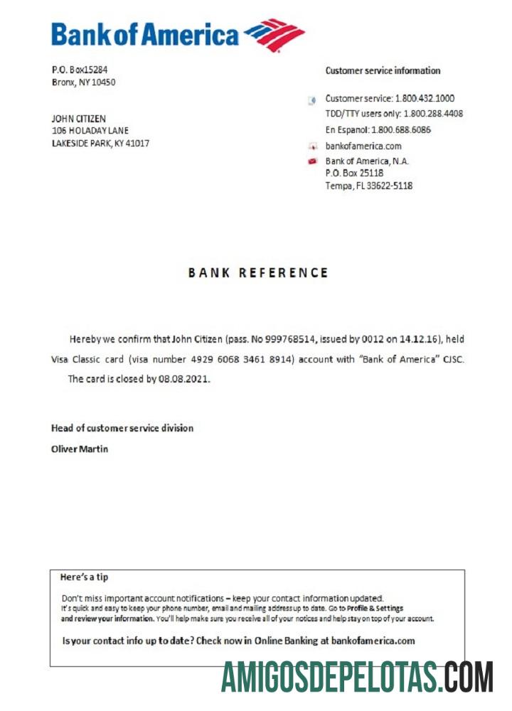 AS bank of Amerika closure Referensi sampel
