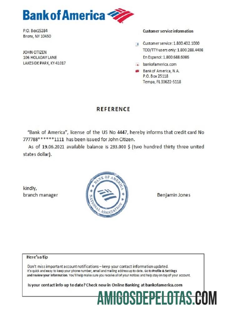 AS bank of Amerika Referensi templat