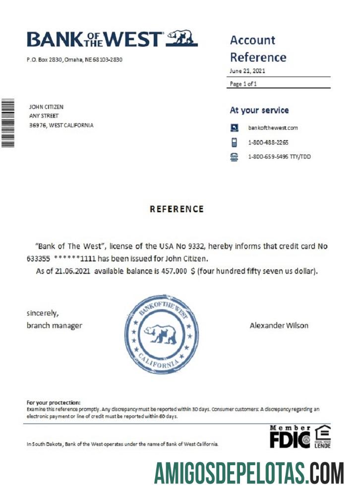 AS bank of the West Referensi sampel