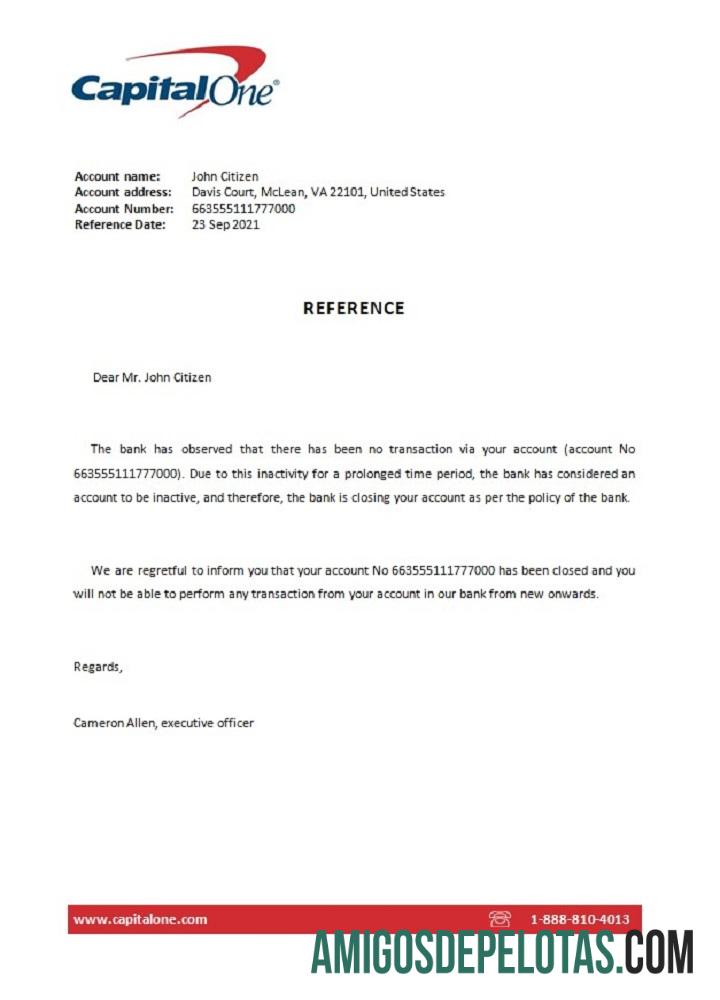 AS Capital One closure Referensi sampel