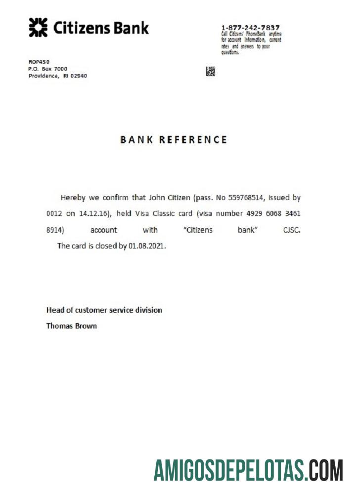 AS Citizens bank closure Referensi sampel