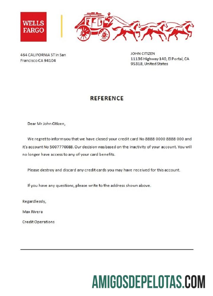 AS Wells Fargo bank closure Referensi sampel