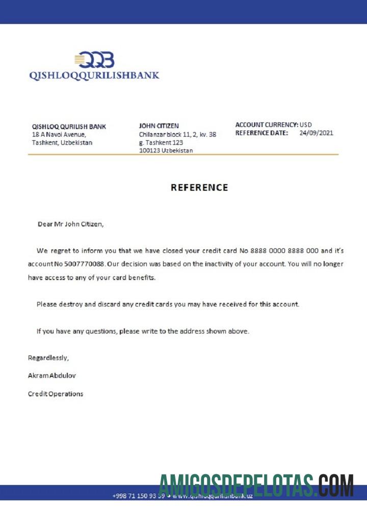 Uzbekistan Qishloq Qurilish bank closure Referensi templat