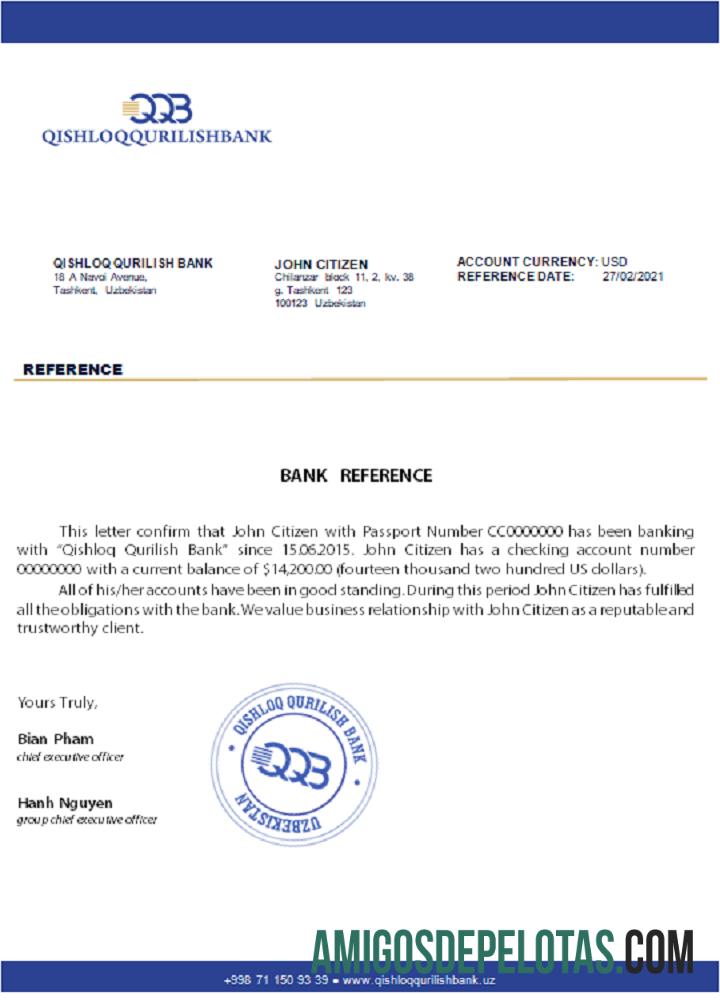Uzbekistan Qishloq Qurilish bank Referensi templat