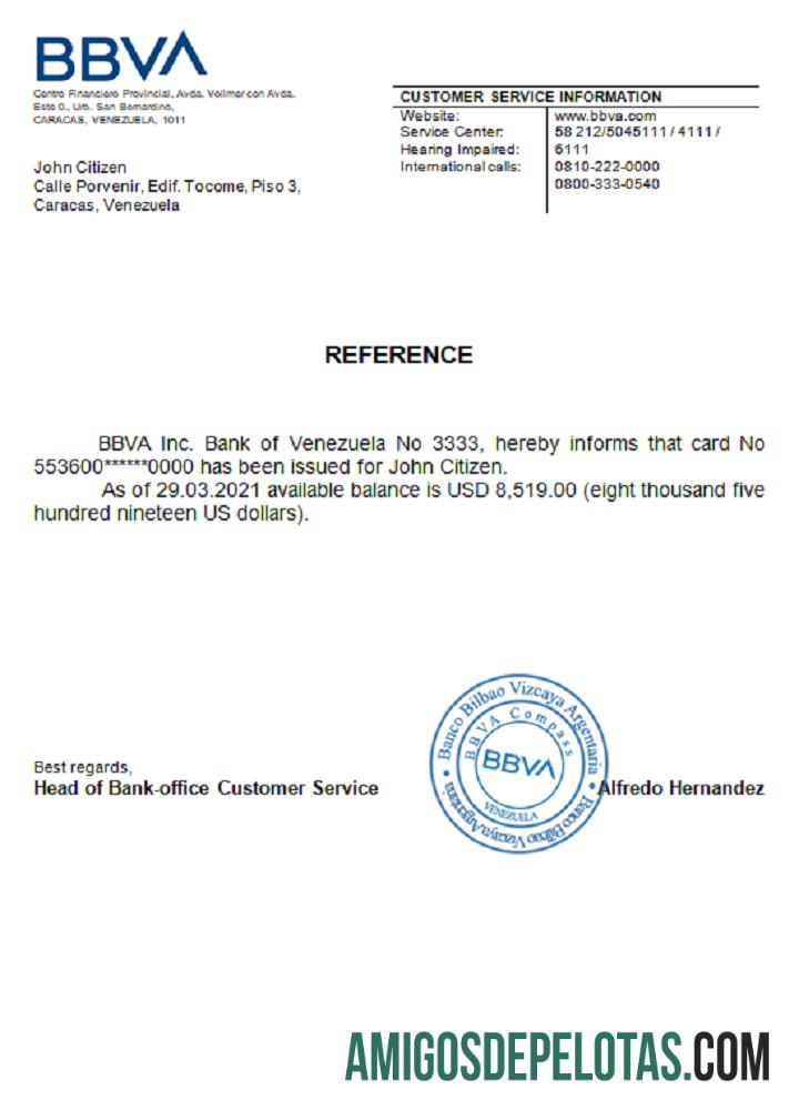 Venezuela BBVA bank Referensi sampel