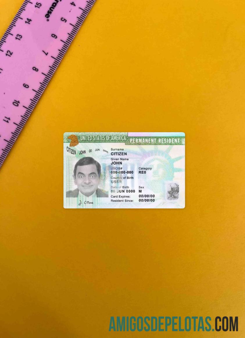 AS hijau kartu, permanent penduduk kartu tampilan foto depan templat