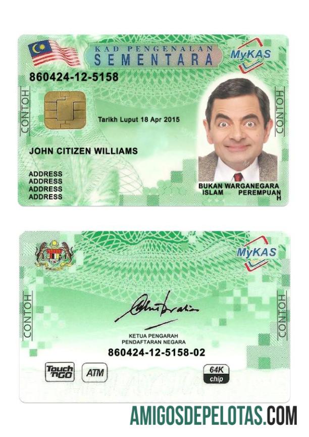 Malaysia MyKAS kad pengenalan sementa hijau kartu sampel