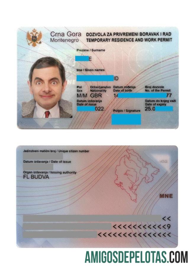 Montenegro tempat tinggal kartu sampel