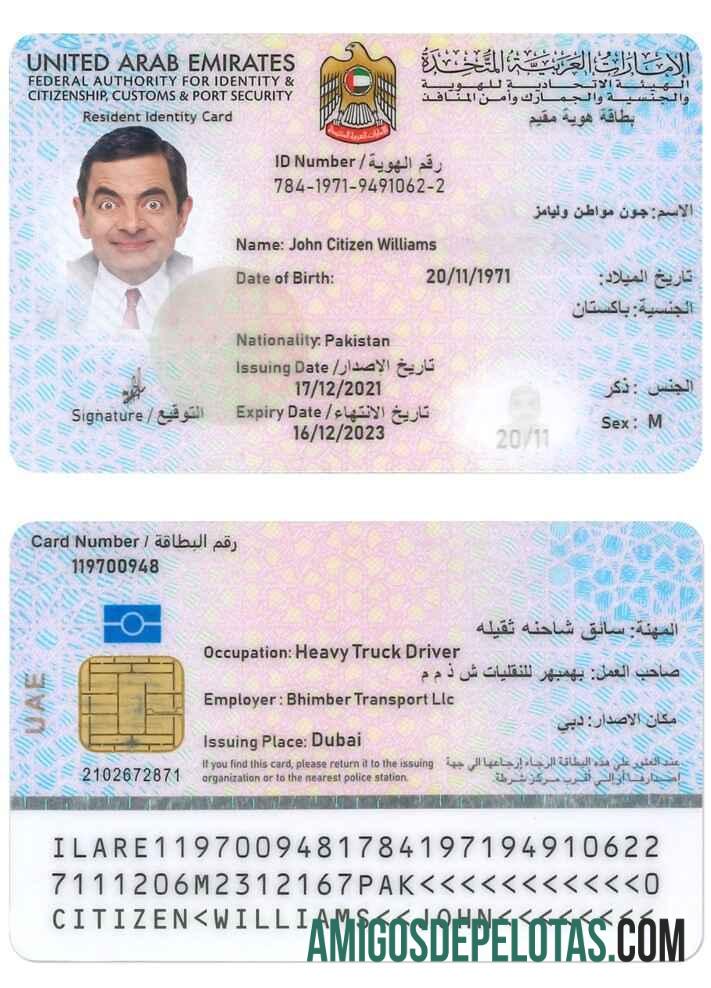 Uni Emirat Arab penduduk Kartu Identitas kartu makering