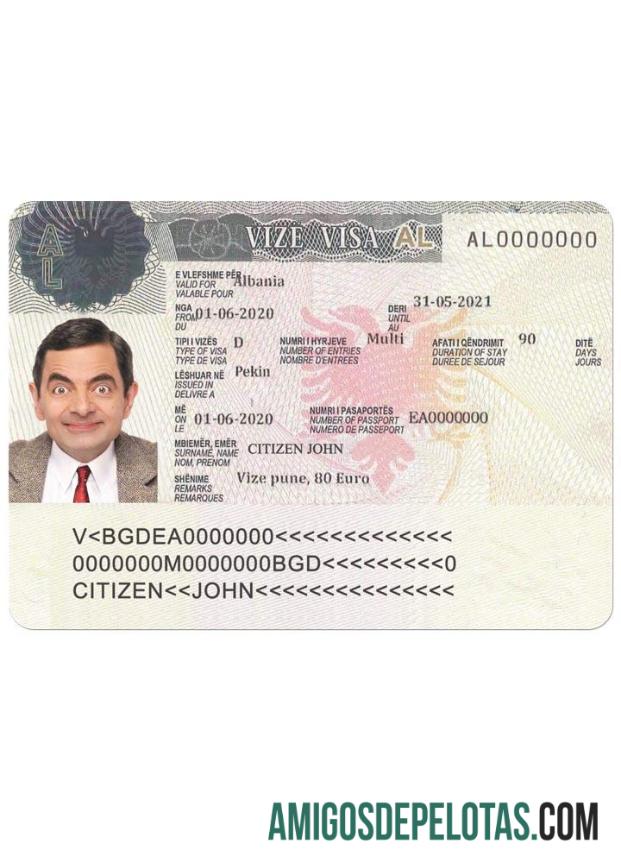 البانیا کام ویزا نمونہ