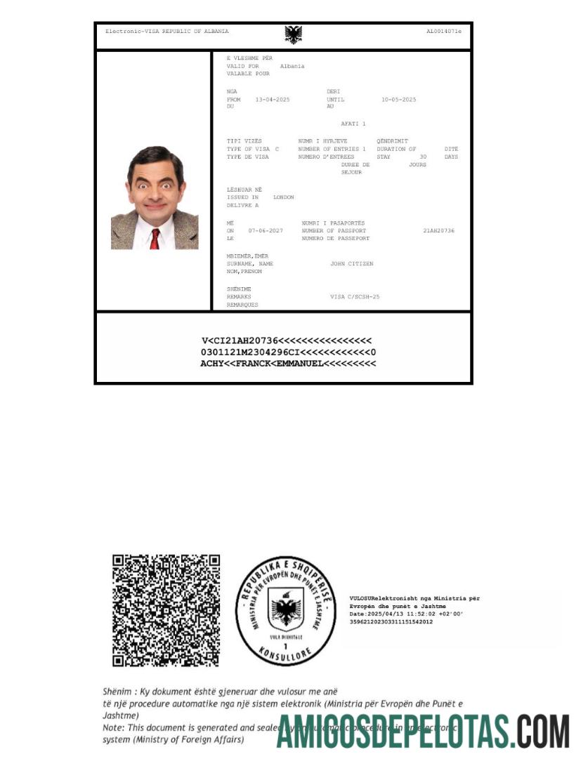 اعلیٰ معیار البانیا e ویزا ٹیمپلیٹ in Word and PDF فارمیٹ, ورژن 2
