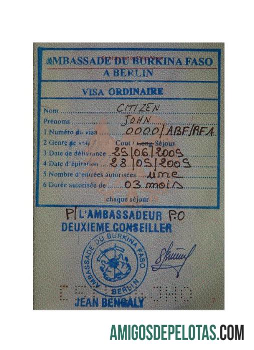 برکینا فاسو اسٹیمپ ویزا نمونہ