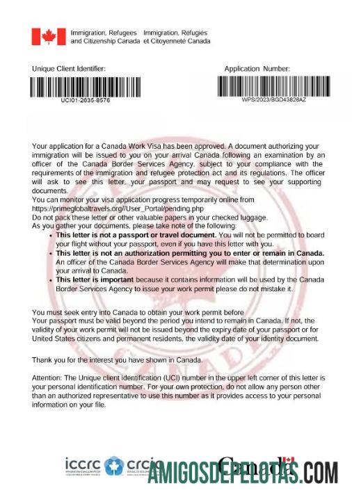قابل ترمیم کینیڈا ویزا approval خط ٹیمپلیٹ in Word and PDF فارمیٹ